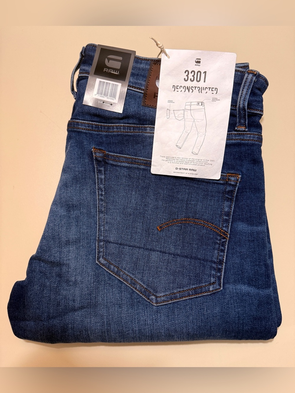 G-Star RAW 3301 Deconstructed Dark Blue Jeans(brand new )